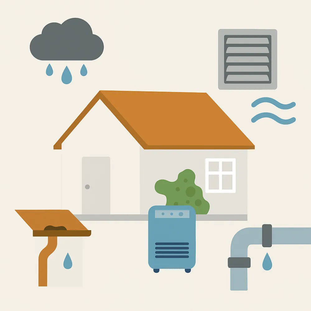 Illustration of a house and common moisture sources