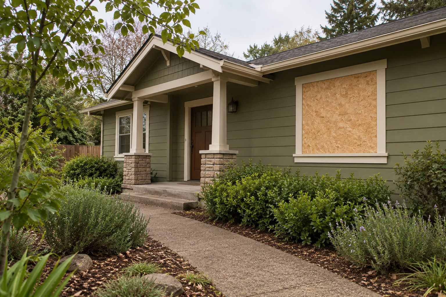 Vacant residential property prepared for preservation and cleanup work