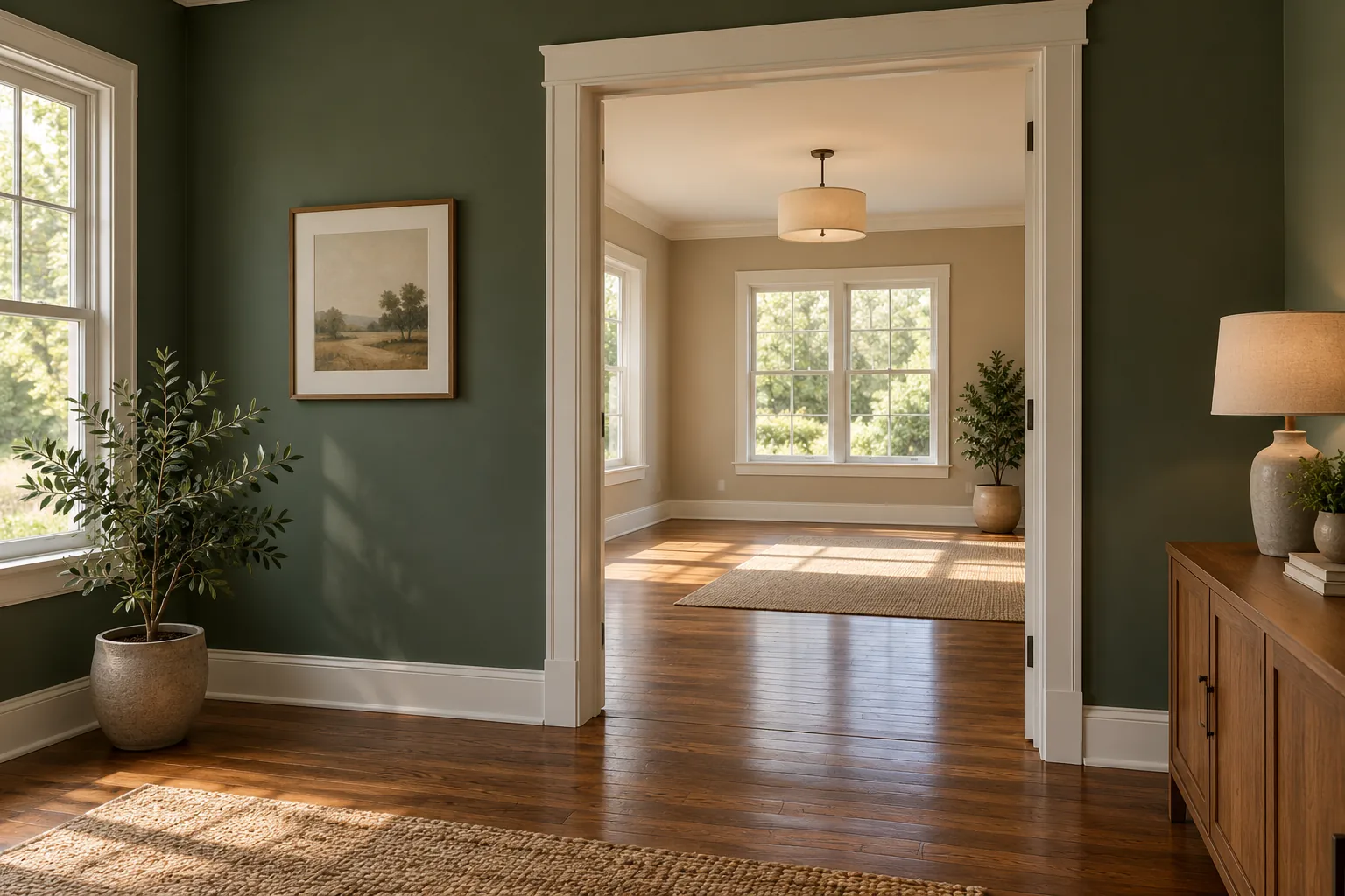 View through an interior doorway into a room