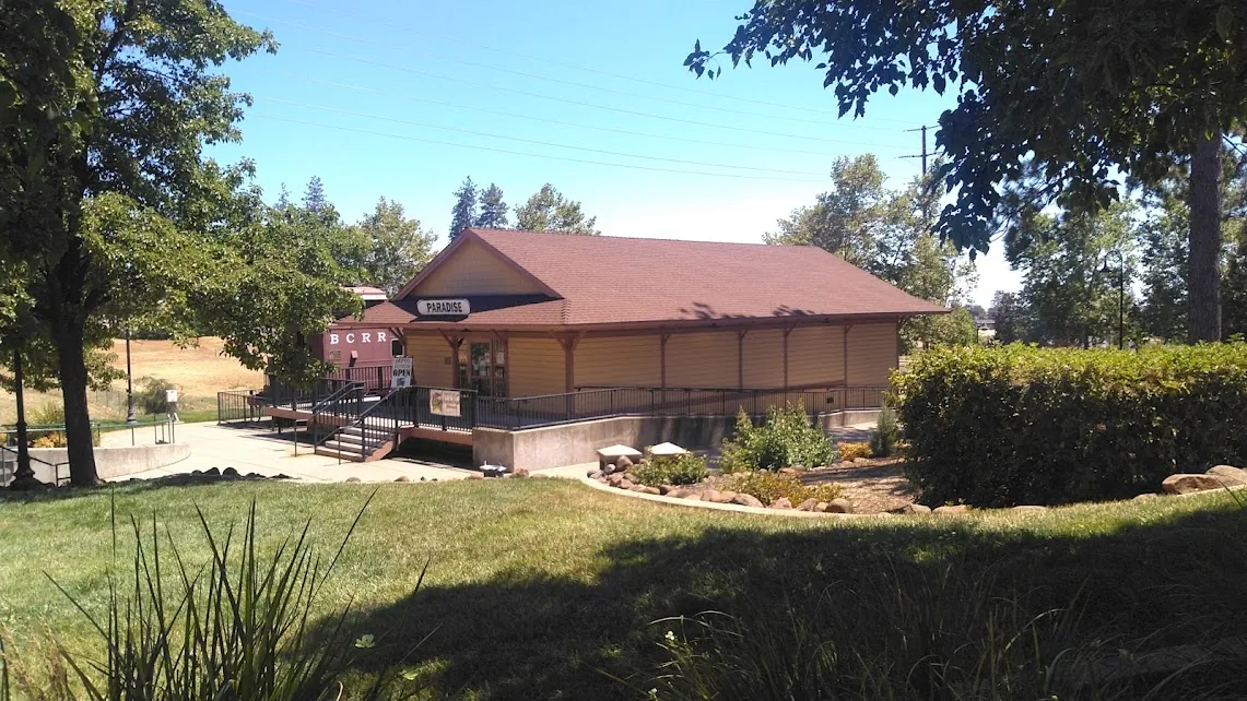 The historic Paradise train depot and museum in Paradise, California